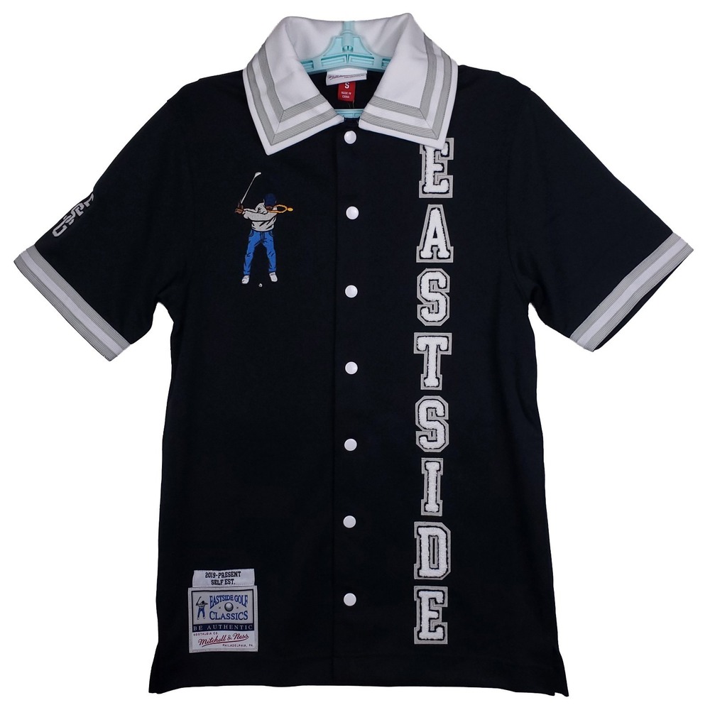 Eastside Golf Mitchell & Ness‎ Small Button Up Polo Shirt Black White NWT